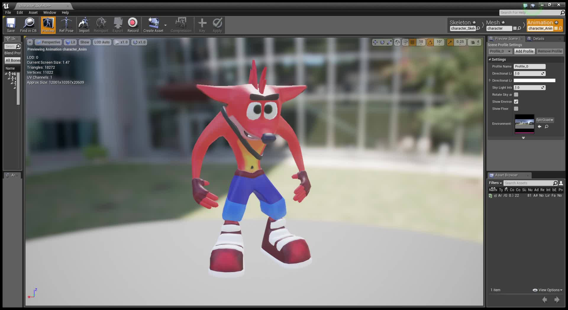 Character Preview in Unreal Engine 4 video Crash Bandicoot Returns